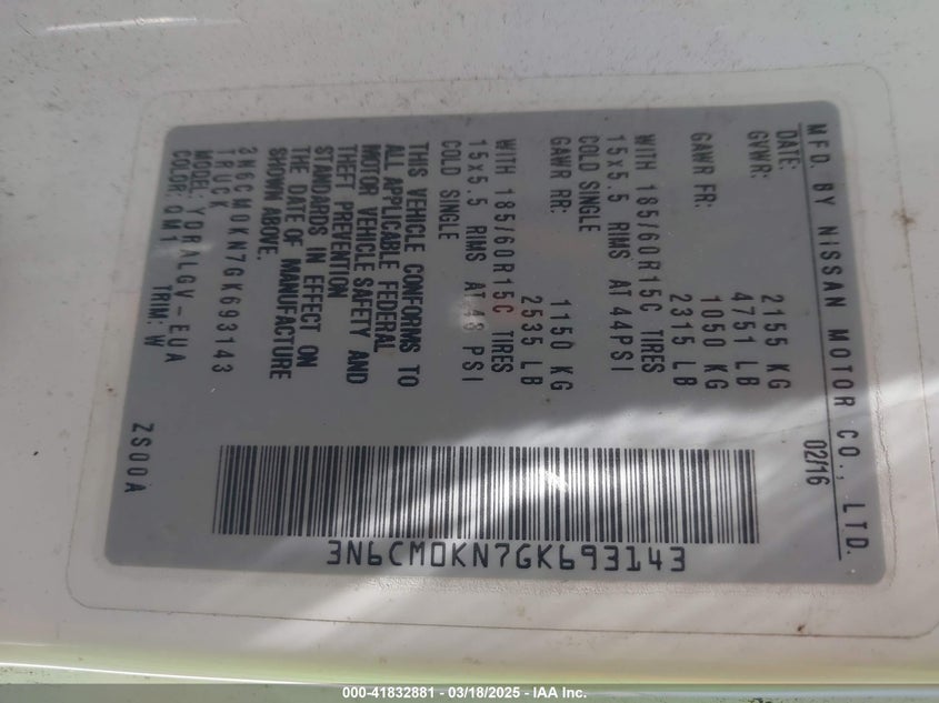 2016 NISSAN NV200 SV 3N6CM0KN7GK693143