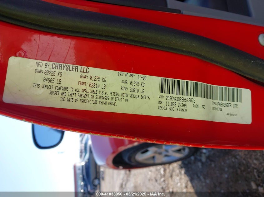 2009 DODGE CHARGER VIN: 2B3KA43D29H572872