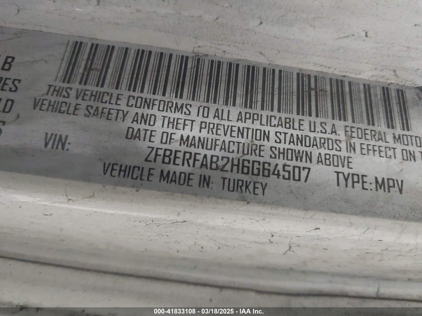 2017 RAM PROMASTER CITY TRADESMAN ZFBERFAB2H6G64507