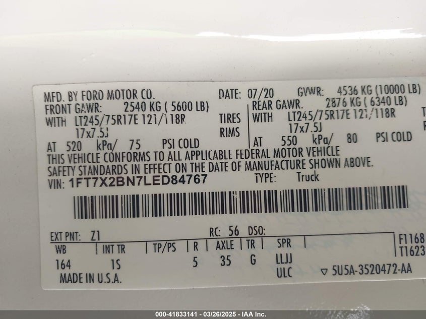 2020 FORD F-250 XL - 1FT7X2BN7LED84767