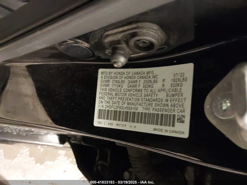 2020 HONDA CIVIC SPORT - 2HGFC2F83LH569159