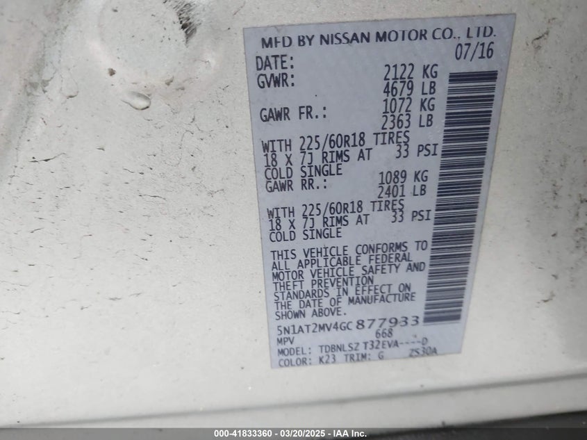 2016 NISSAN ROGUE SL - 5N1AT2MV4GC877933