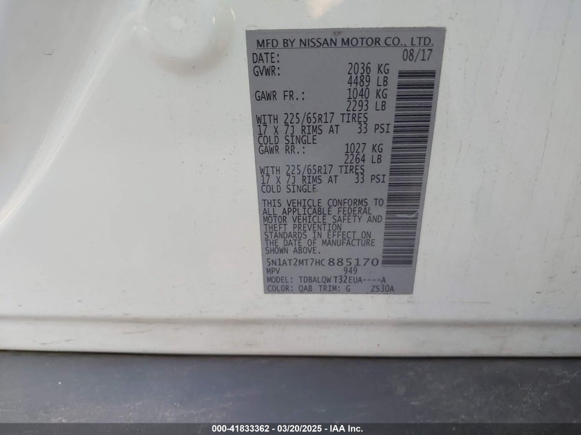 2017 NISSAN ROGUE SV - 5N1AT2MT7HC885170