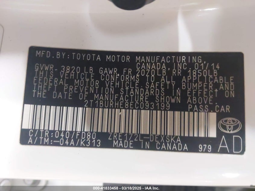 2014 TOYOTA COROLLA S PLUS - 2T1BURHE8EC093199