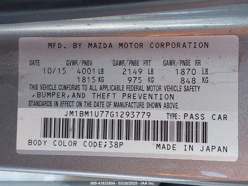 2016 Mazda Mazda3 I Sport VIN: JM1BM1U77G1293779 Lot: 41833504