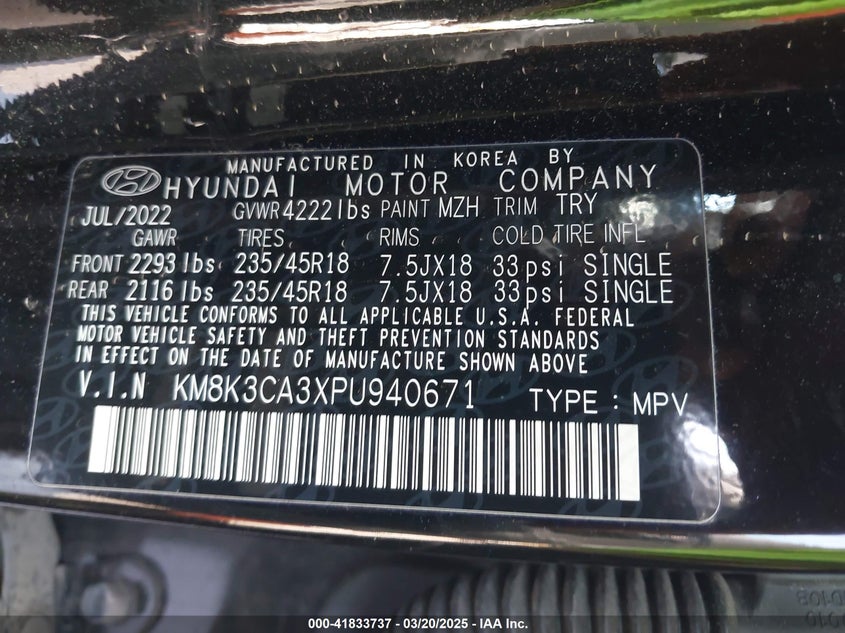 2023 HYUNDAI KONA VIN: KM8K3CA3XPU940671