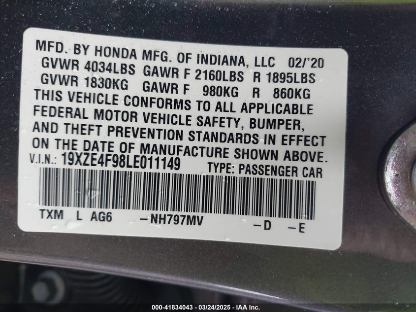 2020 HONDA INSIGHT TOURING - 19XZE4F98LE011149