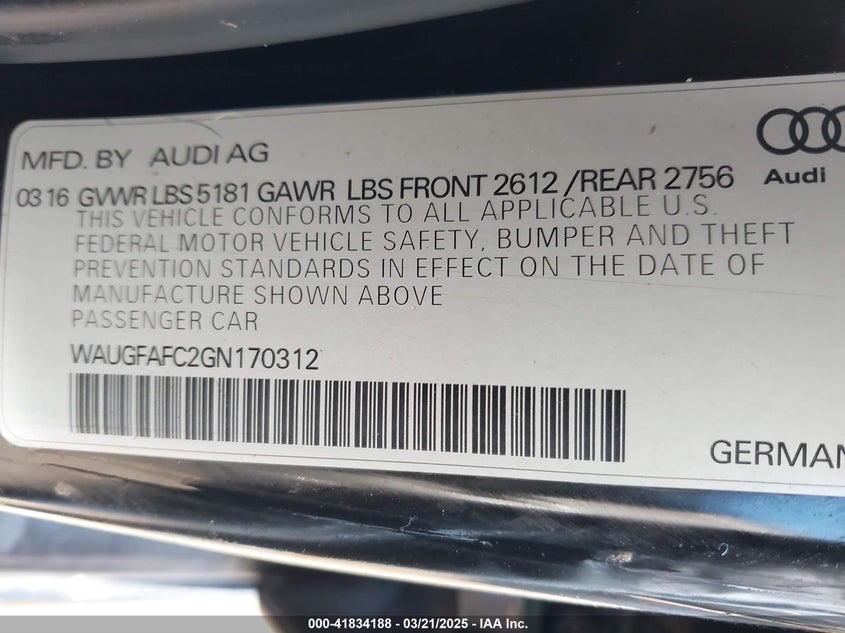 2016 AUDI A6 2.0T PREMIUM PLUS - WAUGFAFC2GN170312