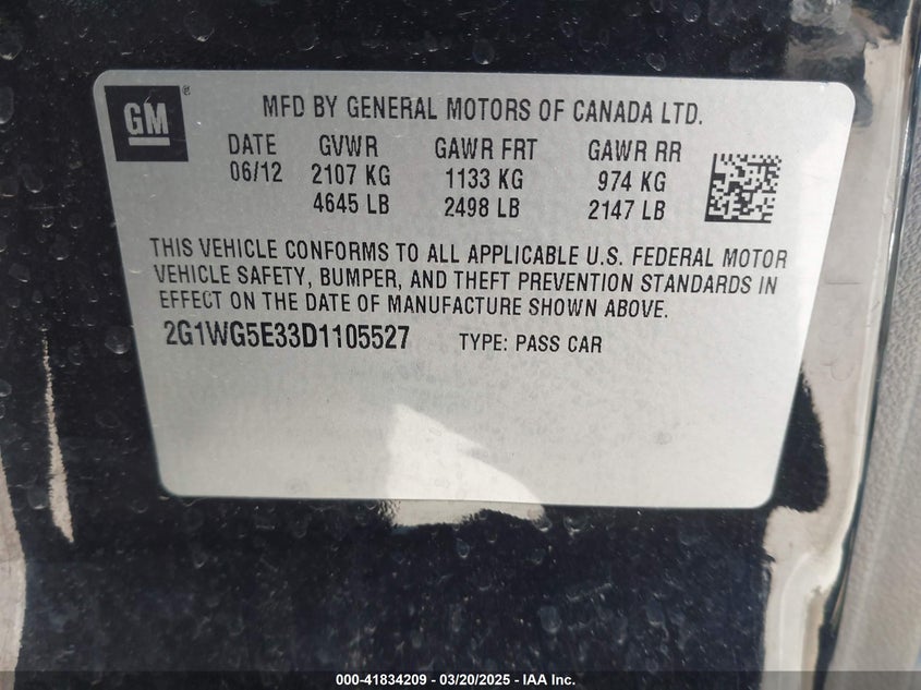 2013 CHEVROLET IMPALA LT - 2G1WG5E33D1105527