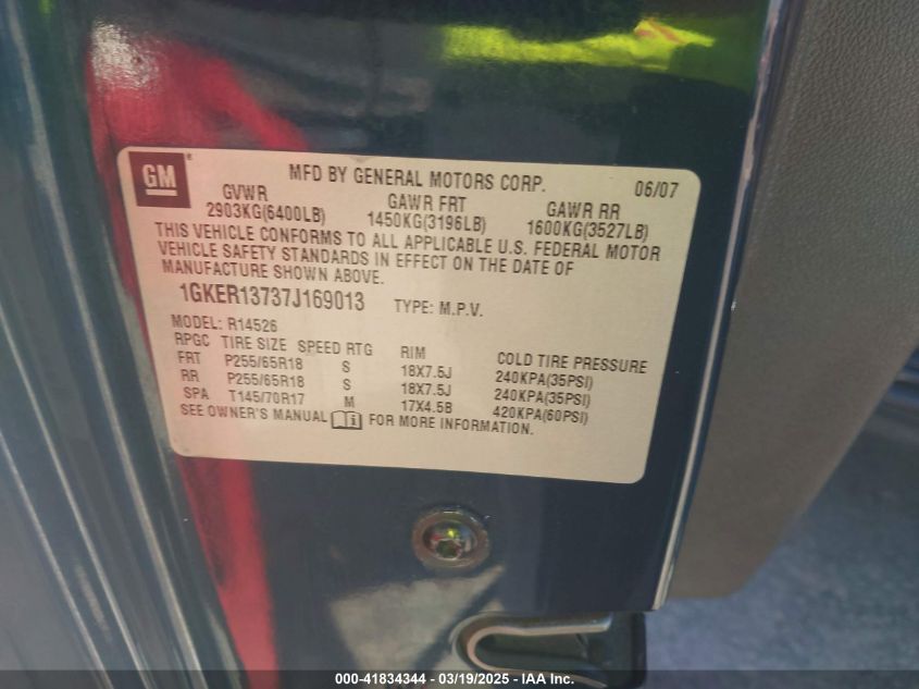 2007 GMC Acadia Sle-1 VIN: 1GKER13737J169013 Lot: 41834344