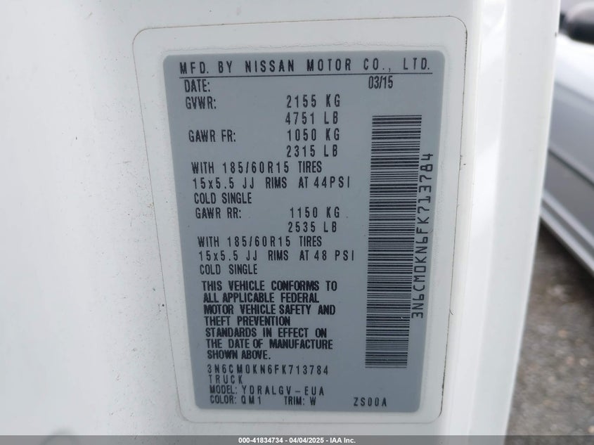 2015 NISSAN NV200 SV - 3N6CM0KN6FK713784