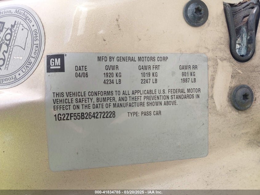 2006 PONTIAC G6 VIN: 1G2ZF55B264272228