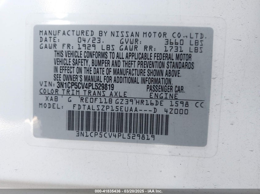 2023 NISSAN KICKS VIN: 3N1CP5CV4PL529819