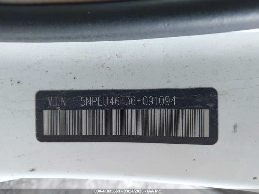2006 HYUNDAI SONATA VIN: 5NPEU46F36H091094