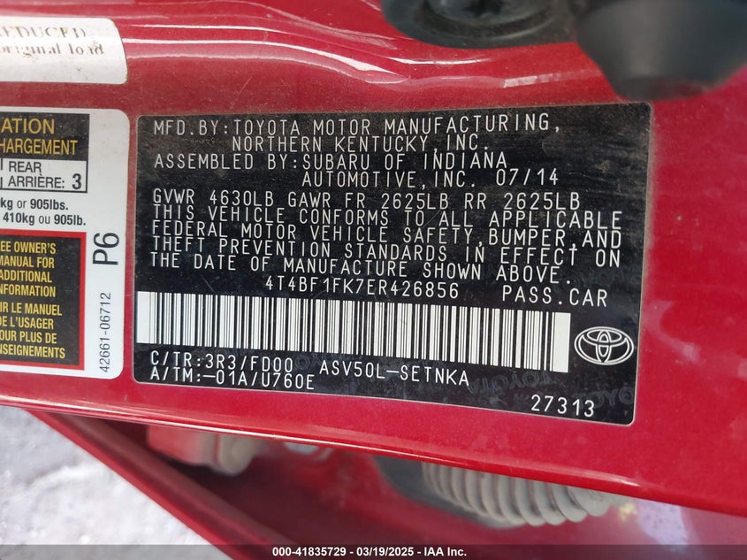 2014 TOYOTA CAMRY VIN: 4T4BF1FK7ER426856