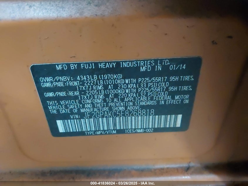 2014 SUBARU XV CROSSTREK 2.0I LIMITED - JF2GPAKC5E8268818