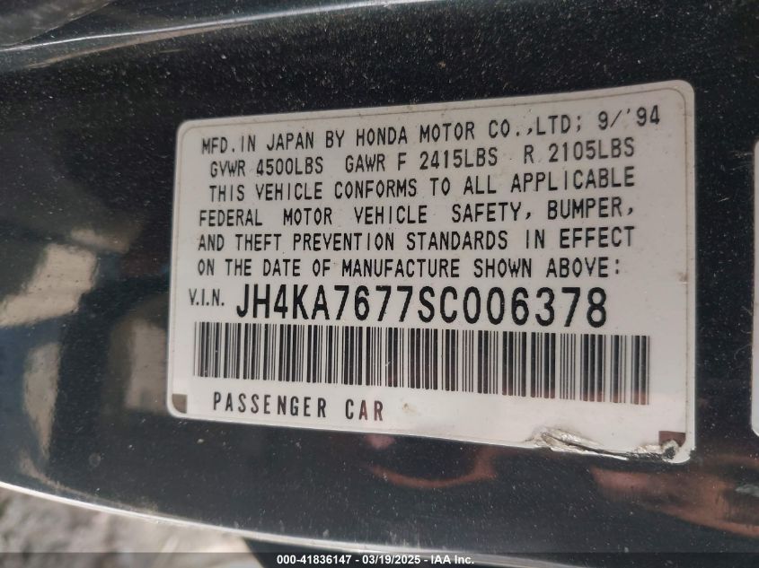 1995 Acura Legend Ls VIN: JH4KA7677SC006378 Lot: 41836147