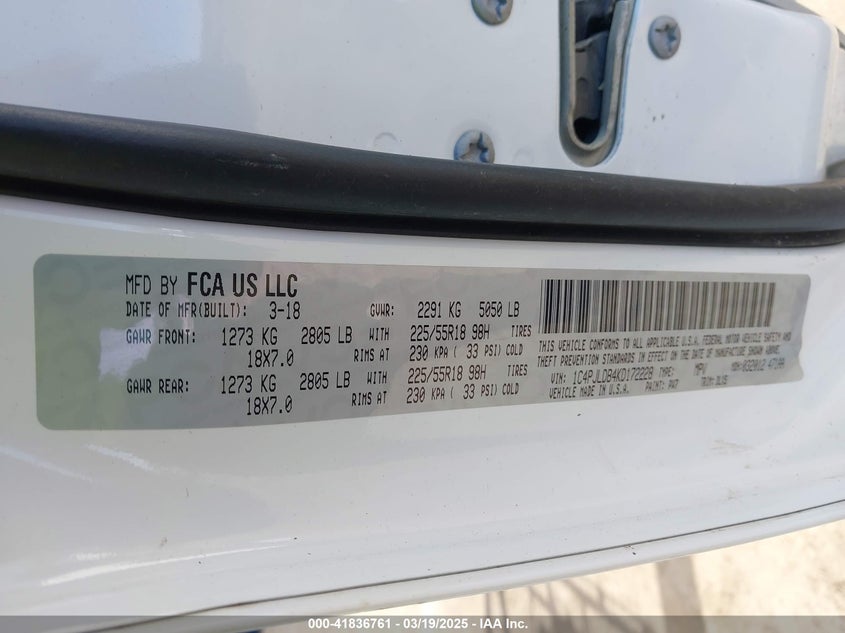2019 JEEP CHEROKEE VIN: 1C4PJLDB4KD172228