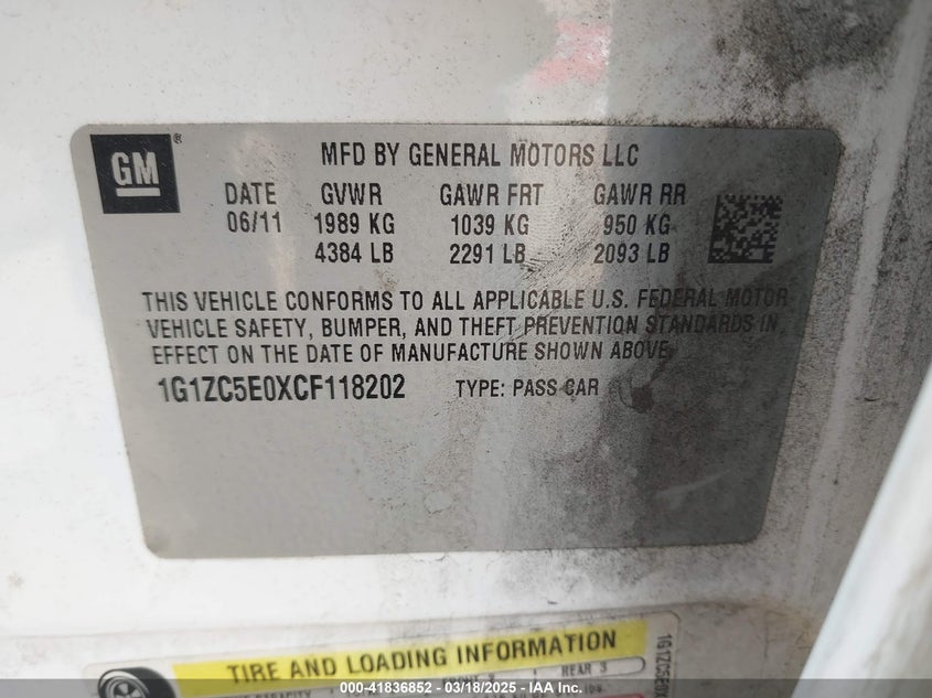 2012 CHEVROLET MALIBU VIN: 1G1ZC5E0XCF118202