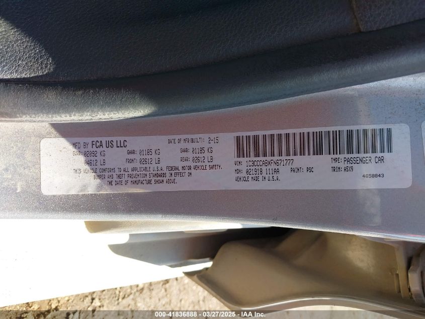 2015 Chrysler 200 Limited VIN: 1C3CCCABXFN671777 Lot: 41836888