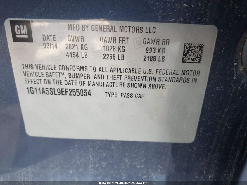 2014 Chevrolet Malibu 1Fl VIN: 1G11A5SL9EF255054 Lot: 41837079
