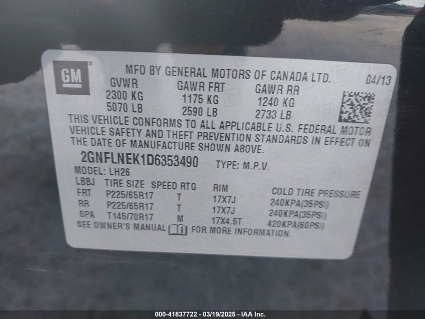 2013 CHEVROLET EQUINOX 2LT - 2GNFLNEK1D6353490