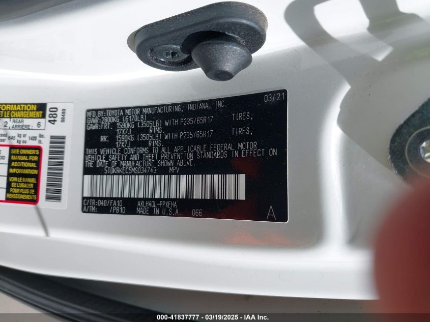 2021 Toyota Sienna - 5TDKRKEC5MS034743