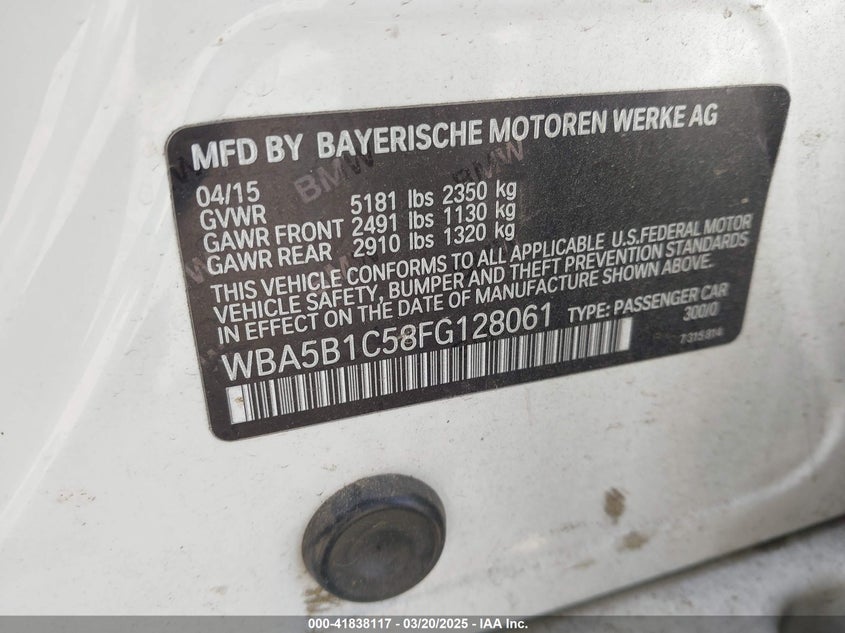 2015 BMW 535I - WBA5B1C58FG128061