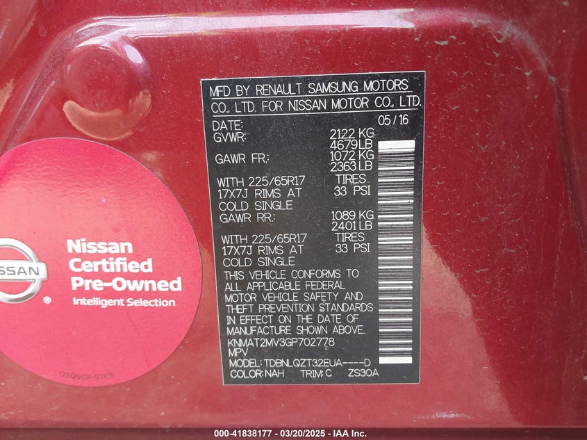 2016 NISSAN ROGUE SV - KNMAT2MV3GP702778