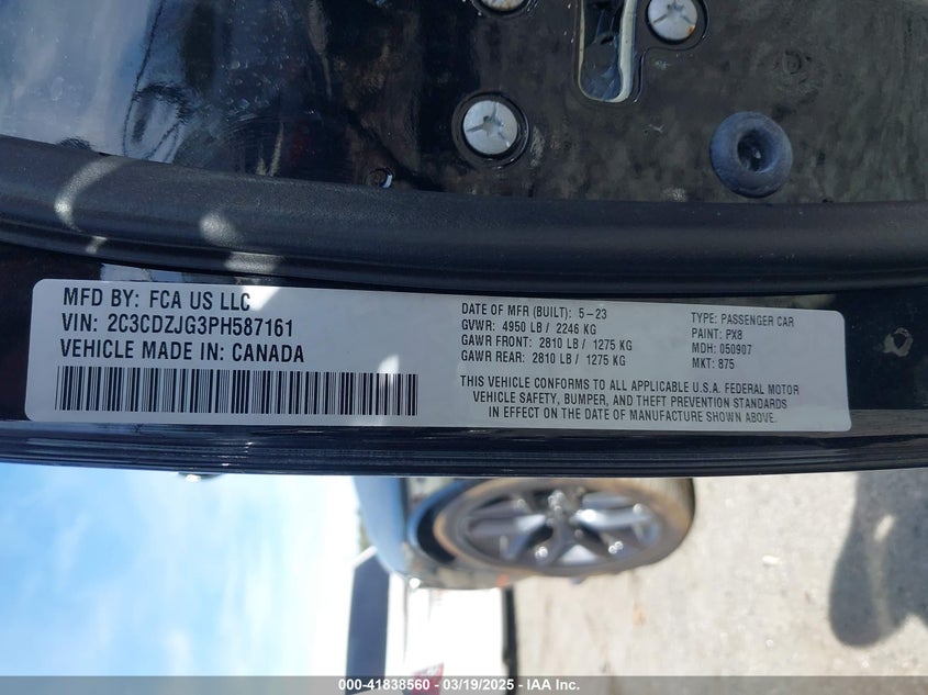2023 DODGE CHALLENGER VIN: 2C3CDZJG3PH587161