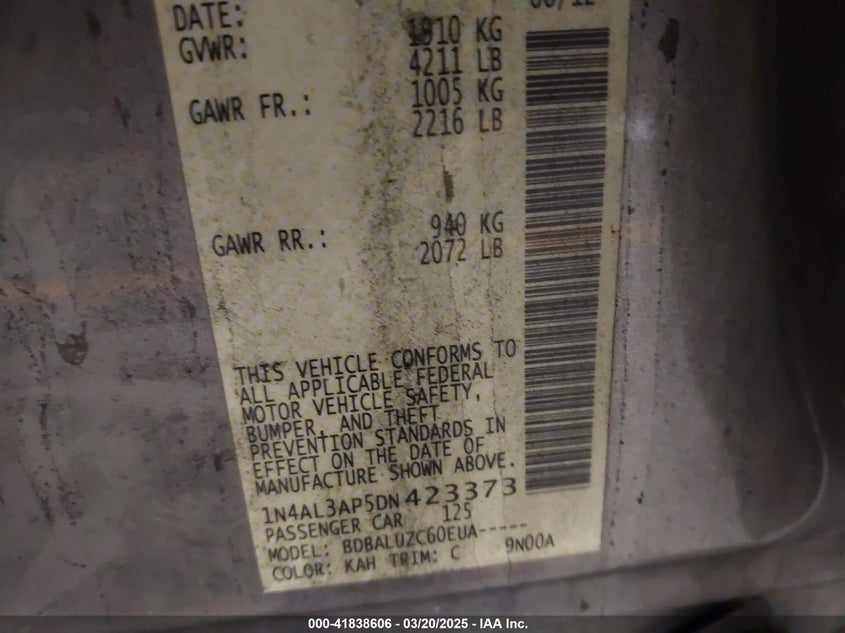 2013 NISSAN ALTIMA VIN: 1N4AL3AP5DN423373