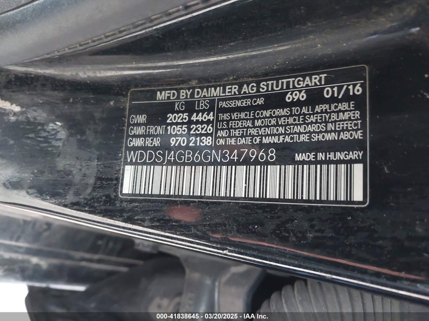 2016 MERCEDES-BENZ CLA 250 VIN: WDDSJ4GB6GN347968