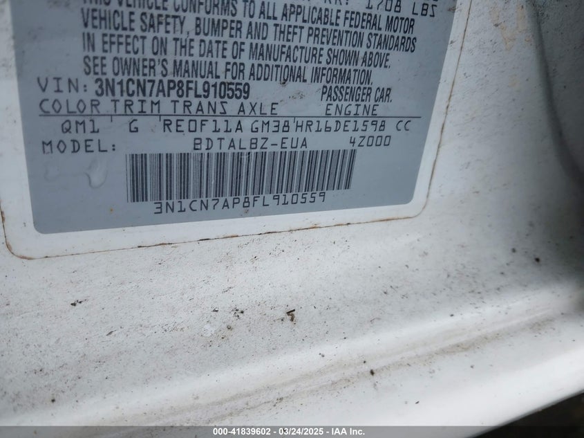 2015 NISSAN VERSA 1.6 SV - 3N1CN7AP8FL910559