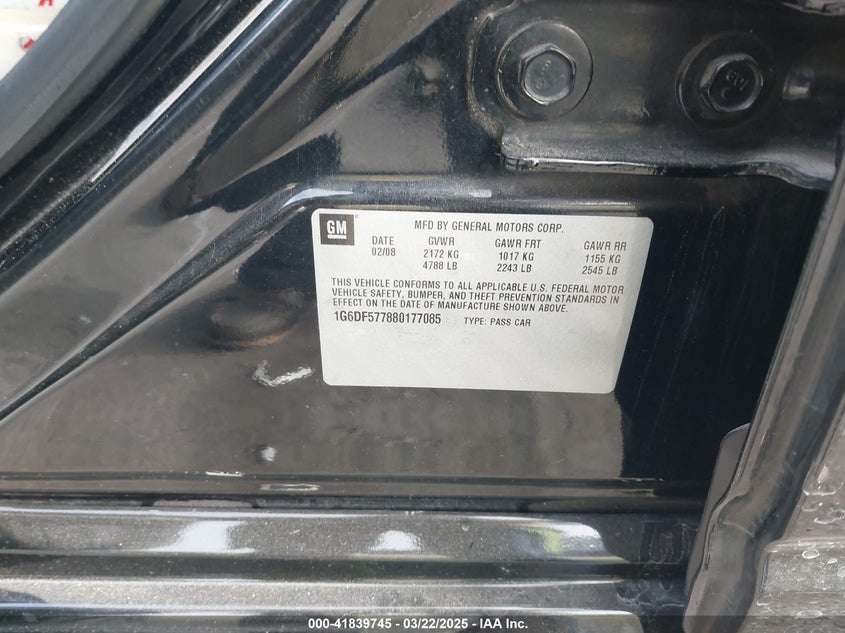 2008 CADILLAC CTS VIN: 1G6DF577880177085