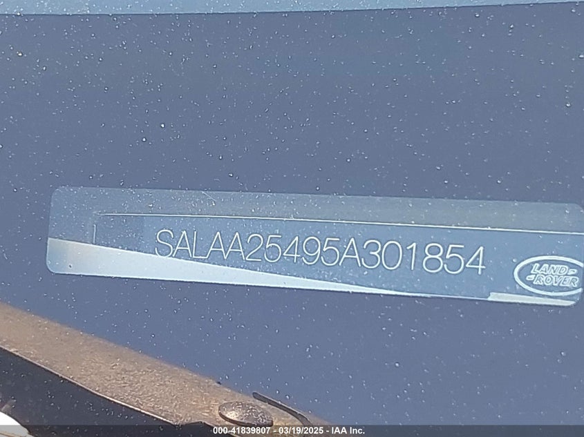 2005 Land Rover Lr3 Se VIN: SALAA25495A301854 Lot: 41839807
