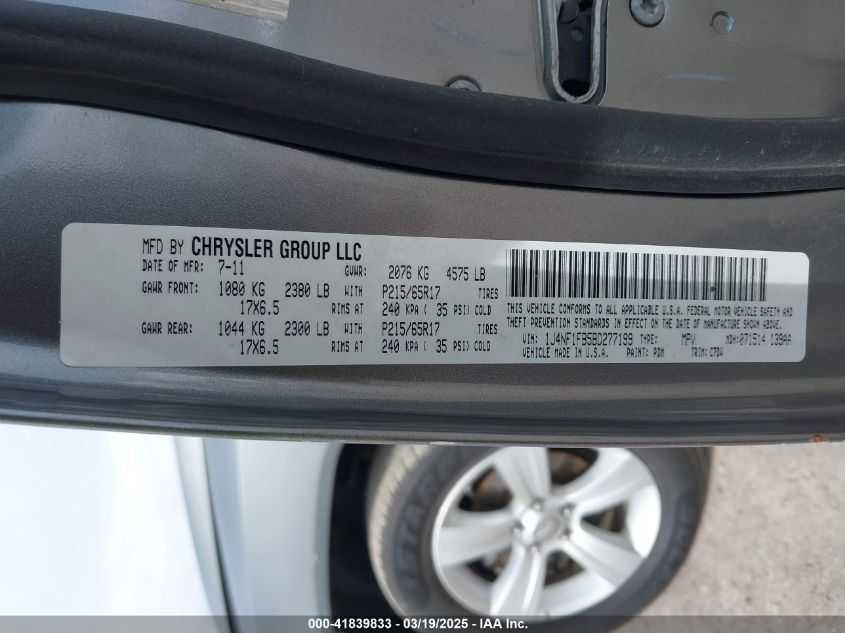 2011 Jeep Compass VIN: 1J4NF1FB5B0277199 Lot: 41839833