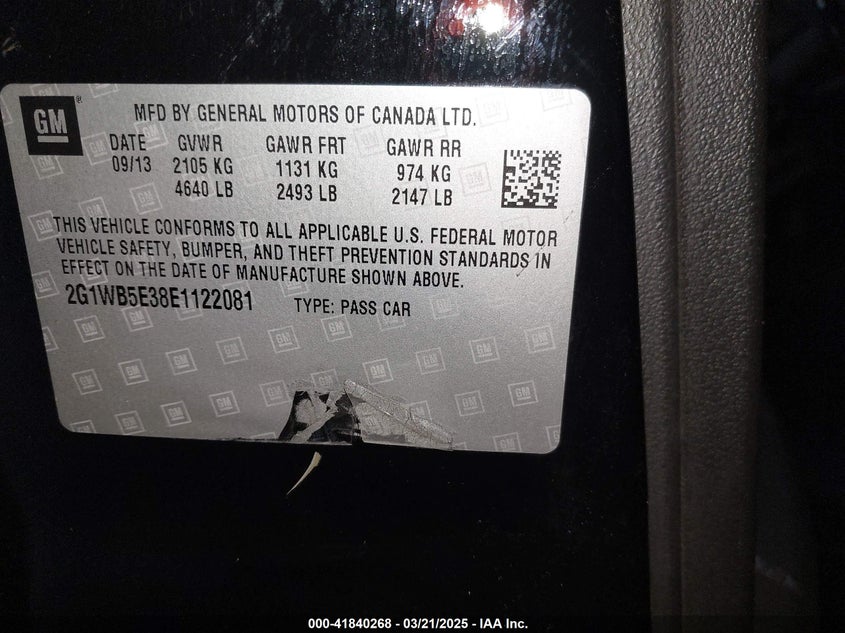 2014 CHEVROLET IMPALA LIMITED LT - 2G1WB5E38E1122081