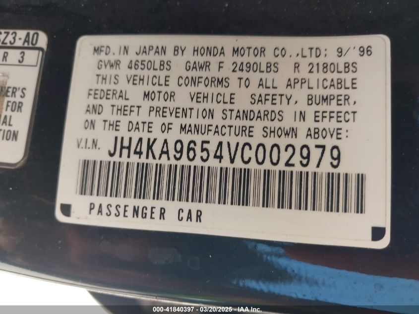 1997 Acura Rl 3.5 VIN: JH4KA9654VC002979 Lot: 41840397