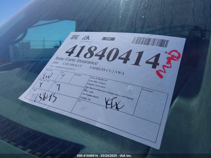 2004 Chevrolet Express Cutaway Base W/C7L/C7N VIN: 1GBJG31U641239317 Lot: 41840414