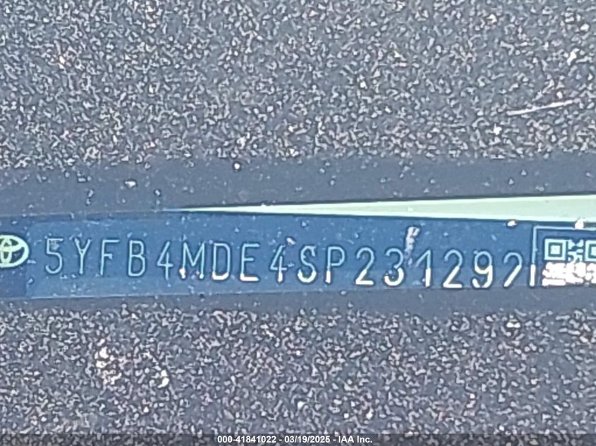 2025 TOYOTA COROLLA VIN: 5YFB4MDE4SP231292
