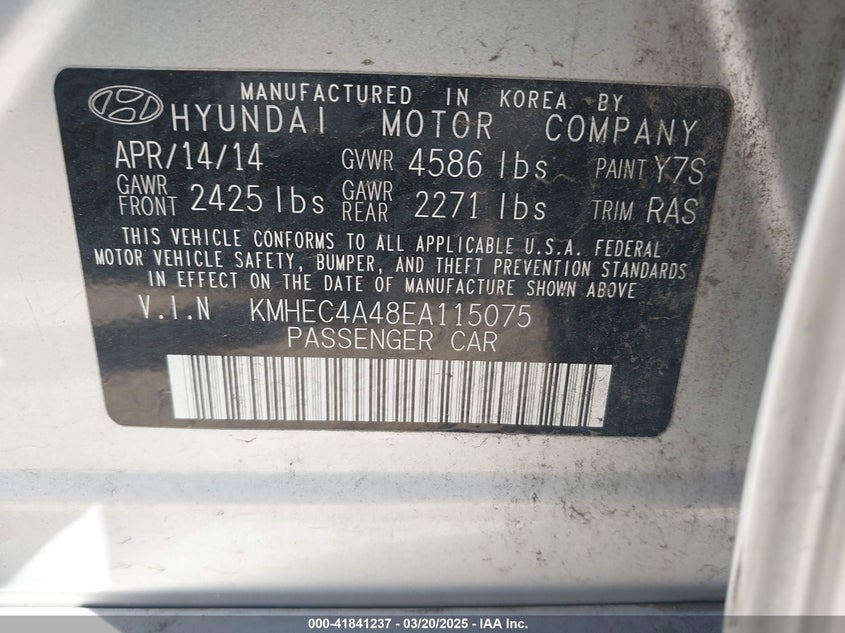 2014 HYUNDAI SONATA HYBRID - KMHEC4A48EA115075