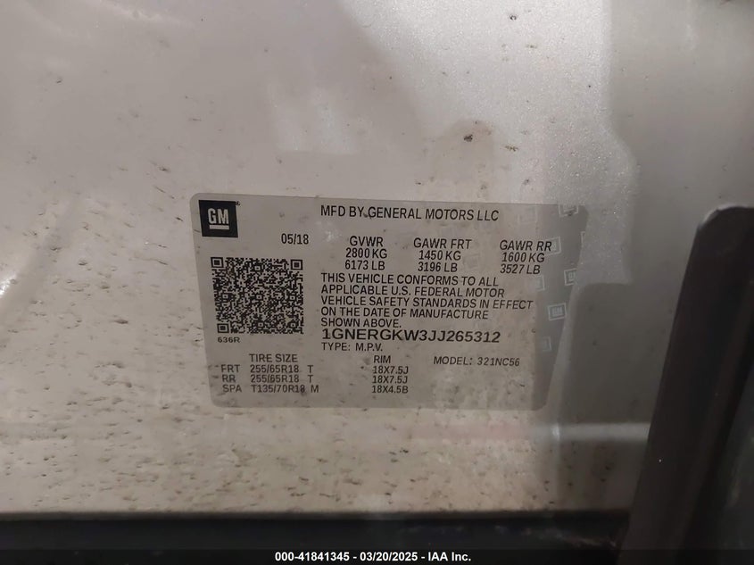 2018 CHEVROLET TRAVERSE 1LT - 1GNERGKW3JJ265312