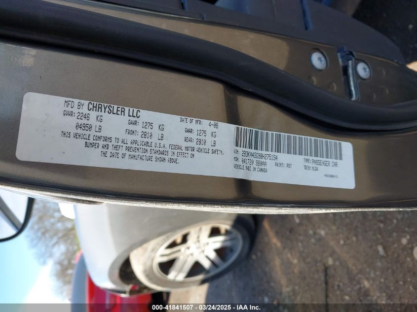 2008 Dodge Charger VIN: 2B3KA43G98H275154 Lot: 41841507