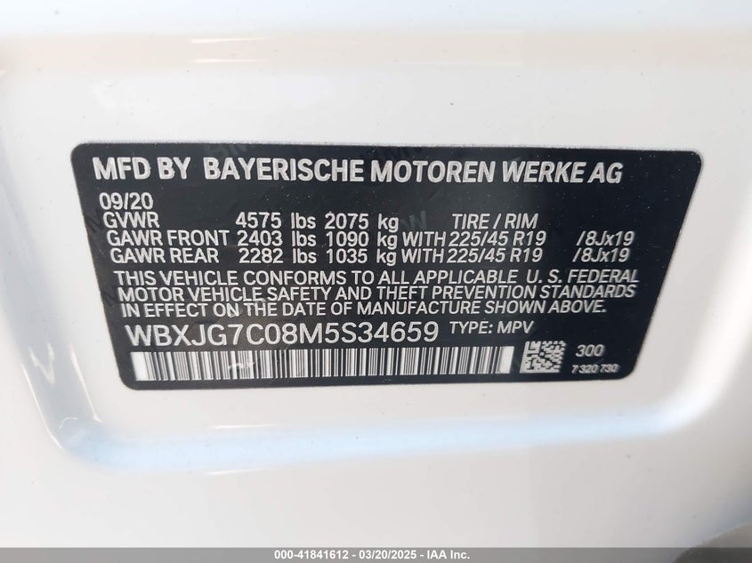 2021 BMW X1 VIN: WBXJG7C08M5S34659
