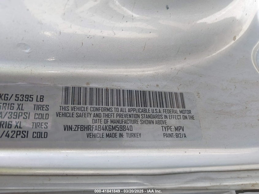 2019 RAM PROMASTER CITY TRADESMAN ZFBHRFAB4K6M59840