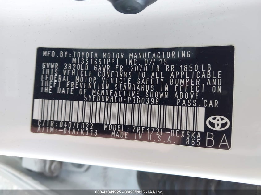 2015 TOYOTA COROLLA S PLUS - 5YFBURHE0FP360398