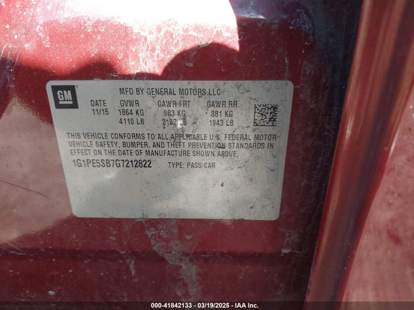 2016 Chevrolet Cruze Limited 1Lt Auto VIN: 1G1PE5SB7G7212822 Lot: 41842133