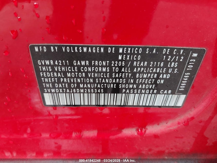 2013 VOLKSWAGEN JETTA 2.5L SE - 3VWDX7AJ6DM255345