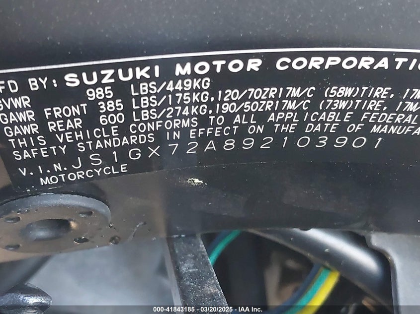 2009 SUZUKI GSX1300 R JS1GX72A892103901