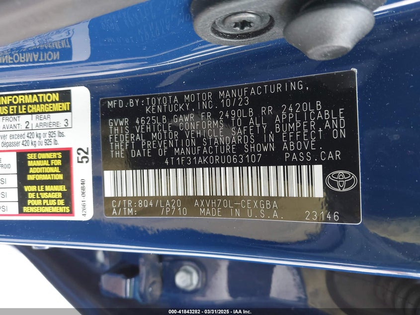 2024 TOYOTA CAMRY HYBRID VIN: 4T1F31AK0RU063107